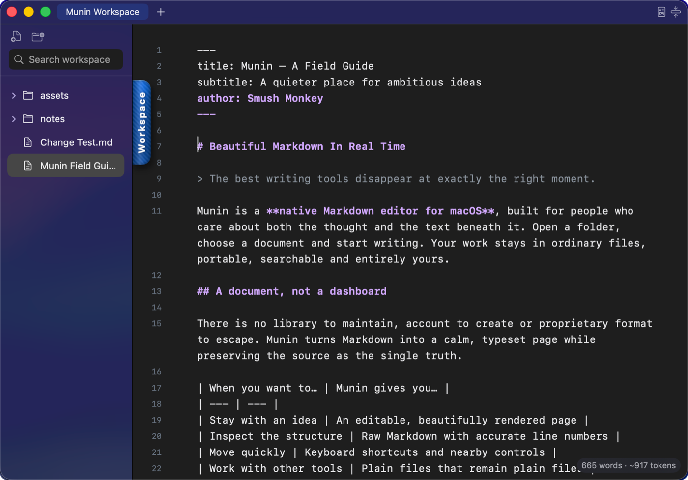 The same Munin document as editable Markdown source